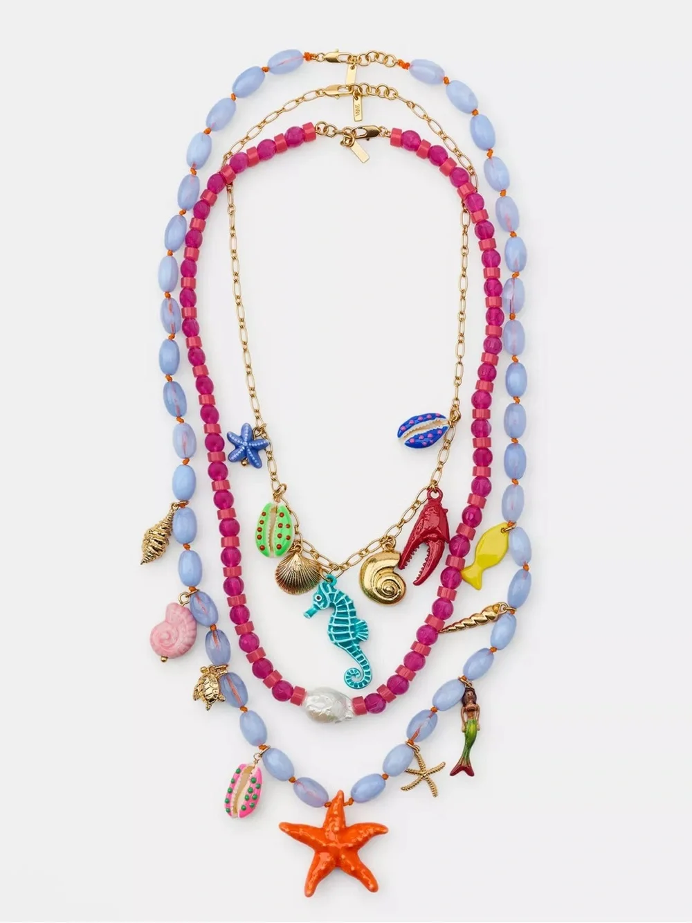 Zara Pack of 3 Marine Charm Necklaces features colorful beads